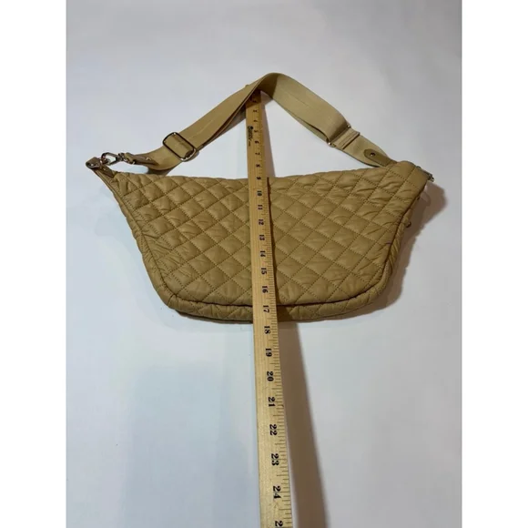 MZ Wallace Quilted Nylon Belt Bag Crossbody Tan Travel Lightweight - Picture 3 of 8